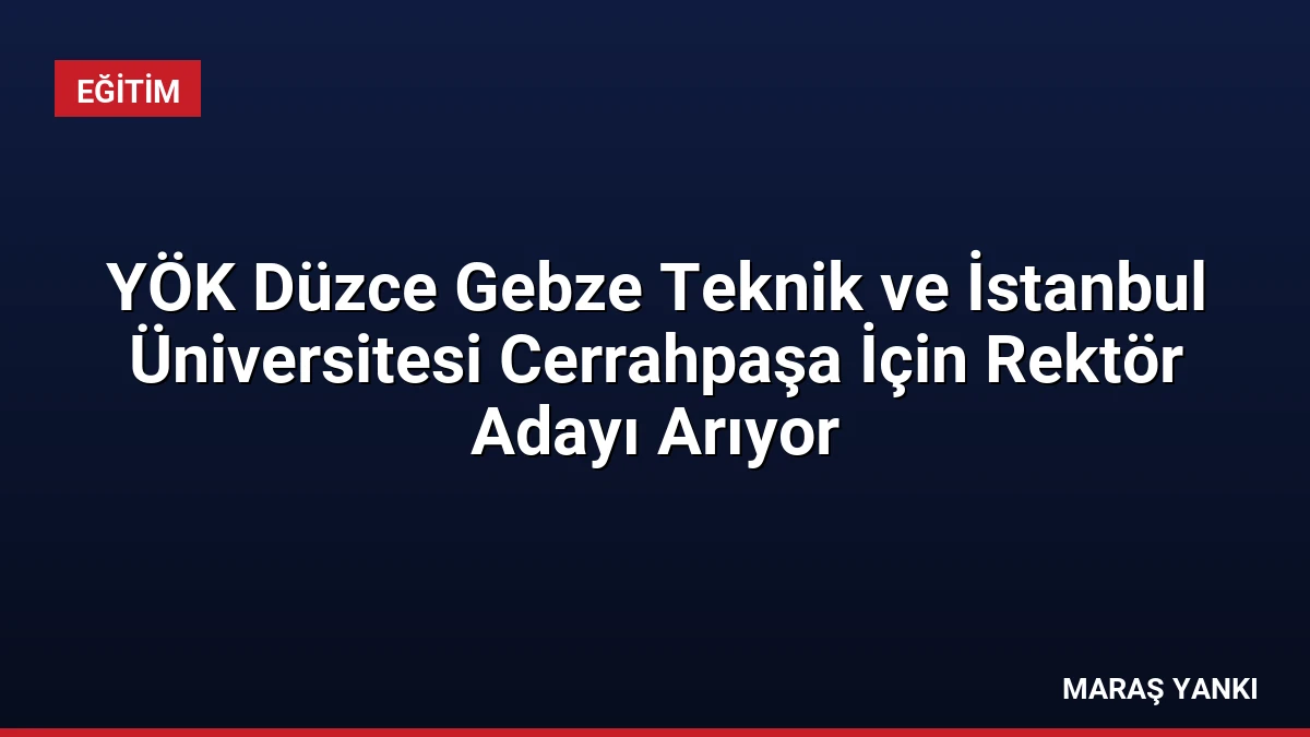 YÖK Düzce Gebze Teknik ve İstanbul Üniversitesi Cerrahpaşa İçin Rektör Adayı Arıyor