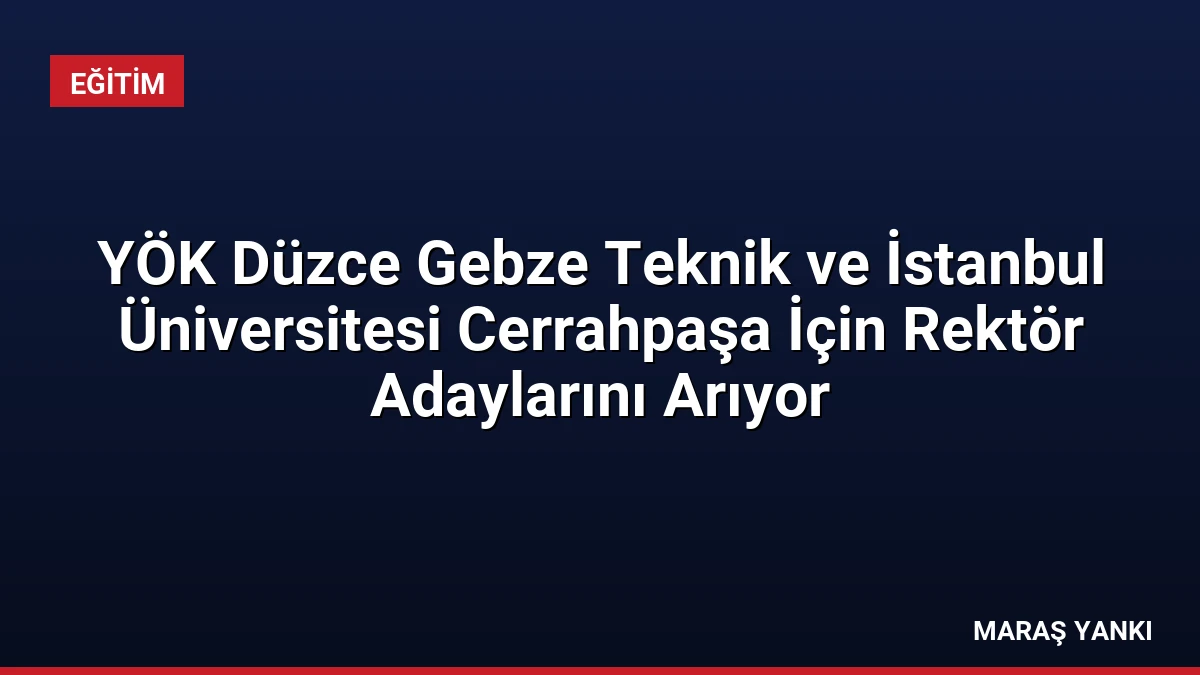 YÖK Düzce Gebze Teknik ve İstanbul Üniversitesi Cerrahpaşa İçin Rektör Adaylarını Arıyor