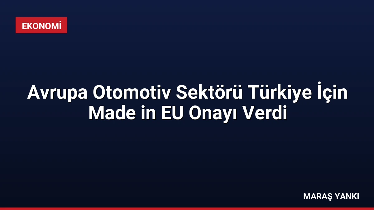 Avrupa Otomotiv Sektörü Türkiye İçin Made in EU Onayı Verdi