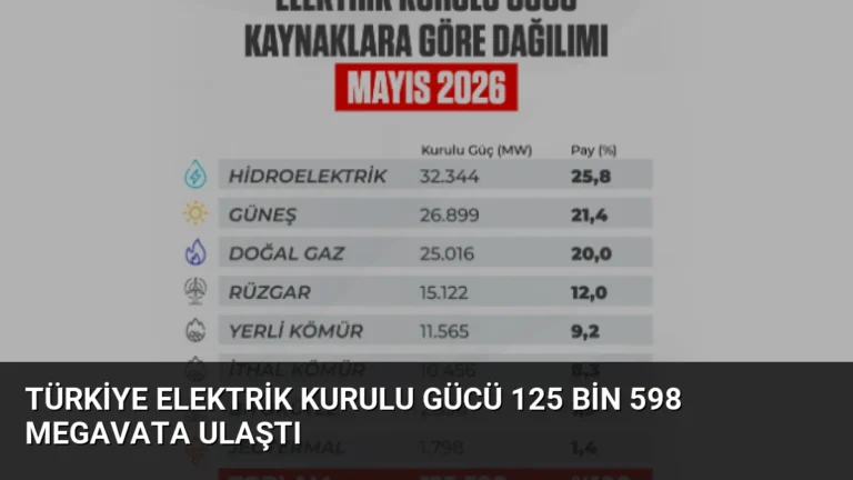 Türkiye Elektrik Kurulu Gücü 125 Bin 598 Megavata Ulaştı