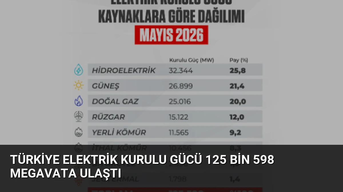 Türkiye Elektrik Kurulu Gücü 125 Bin 598 Megavata Ulaştı